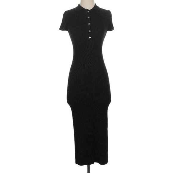 House of Harlow Dresses & Skirts - House of Harlow 1960 Sz XS NWT Ribbed Knit Polo Dress Midi Short Sleeve Black